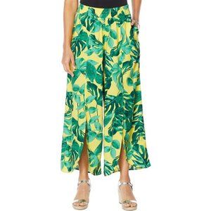 NWT CURATIONS TULIP HEM CROP PANTS‎ GREEN/YELLOW PALM PRINT XL (PETITE)